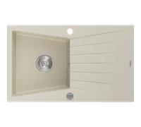 Mexen Cesar évier en granit 1 cuve avec égouttoir 775 x 470 mm, beige, siphon chromé - 6514771010-69 4023 5907709194731