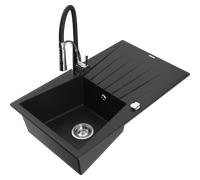 Mexen Cesar évier en granit 1 cuve avec égouttoir et robinet de cuisine Aster, noir - 6514-77-73450-07 19282 5905315047502