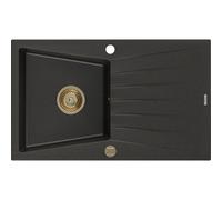 Mexen Cesar évier en granit à 1 bac avec égouttoir 775 x 470 mm, noir/doré métallisé, siphon doré - 6514771010-75-G 16279 5905315012227