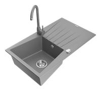 Mexen Cesar évier en granit à 1 bac avec égouttoir et robinet de cuisine Telma, gris - 6514-71-670200-71 6317 5907709160811