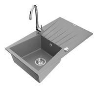 Mexen Cesar évier granit 1 bac avec égouttoir et robinet de cuisine Telma, gris - 6514-71-670200-00 6316 5907709160804