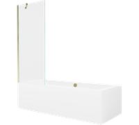 Mexen Cube baignoire rectangulaire 170 x 80 cm avec habillage et paravent à 1 vantail 70 cm, transparent, doré 21960 5905315201584