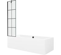 Mexen Cube baignoire rectangulaire 170 x 80 cm avec tablier et paravent à 1 volet 50 cm, motif noir - 550517080X9505007077 21976 5905315201744