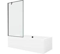 Mexen Cube baignoire rectangulaire 180 x 80 cm avec habillage et paravent à 1 volet 90 cm, motif noir - 550518080X9509007070 22004 5905315202024
