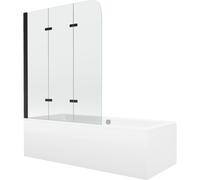 Mexen Cube baignoire rectangulaire 180 x 80 cm avec revêtement et paravent à 3 volets 120 cm, transparent, noir 12965 5907709161863
