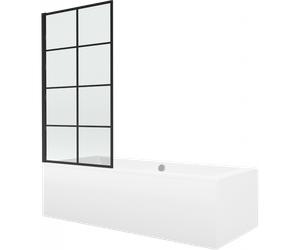 Mexen Cube baignoire rectangulaire 180 x 80 cm avec tablier et paroi 1 volet 80 cm, motif noir fixe - 550518080X9308007077 12975 5907709161924