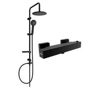 Mexen Cube Carl ensemble de douche en saillie avec pomme de douche et robinet thermostatique, noir - 77200240-70 5990 5907709180741