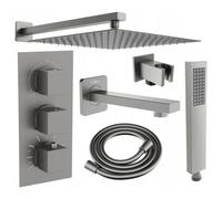 Mexen Cube DR02 ensemble bain-douche encastré avec pomme de douche 30 cm, gris canon brossé - 77503DR0230-66 6405 5907709136458