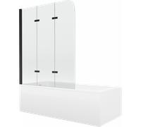 Mexen Cubik baignoire rectangulaire 150 x 70 cm avec habillage et paroi de douche 3 volets 120 cm, transparent, noir 12990 5907709162020