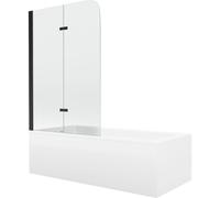 Mexen Cubik baignoire rectangulaire 150 x 70 cm avec habillage et paroi de douche à 2 battants 80 cm, transparent, noir 12984 5907709161993