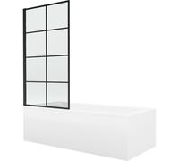 Mexen Cubik baignoire rectangulaire 160 x 70 cm avec habillage et paravent à 1 battant 70 cm, motif noir fixe 13036 5907709162204