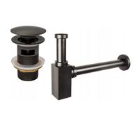 Mexen demi-siphon de lavabo carré avec bouchon clic-clac, avec trop-plein, graphite- 7992060-66 6534 5907709135550