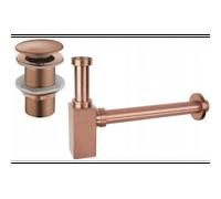 Mexen demi-siphon de lavabo carré avec bouchon clic-clac, sans trop-plein, or rose - 7991060-60 6523 5907709135543