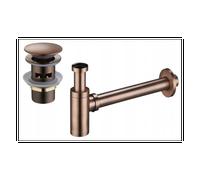 Mexen demi-siphon de lavabo rond avec bouchon clic-clac, avec trop-plein, cuivre antique - 7992050-45 6512 5907709135369