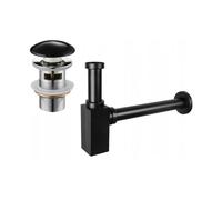 Mexen demi-siphon d'évier carré avec bouchon céramique clic-clac, avec trop-plein, noir - 7992060-75 6538 5907709135505
