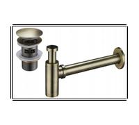 Mexen demi-siphon d'évier rond avec bouchon clic-clac, avec trop-plein, laiton antique - 7992050-40 6511 5907709135383
