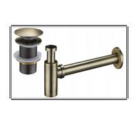 Mexen demi-siphon lavabo rond avec bouchon clic-clac, sans trop-plein, laiton antique- 7991050-40 6489 5907709135390