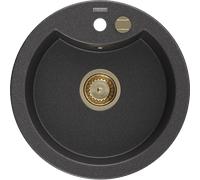 Mexen Diego évier en granit 1 bac 488 x 480 mm, noir moucheté, siphon doré - 6512481000-76-G 16200 5905315012098