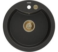 Mexen Diego évier en granit 1 bac 488 x 480 mm, noir/or métallisé, siphon doré - 6512481000-75-G 16199 5905315012081