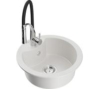 Mexen Diego évier en granit 1 bac avec robinet de cuisine Aster, blanc - 6512-20-73450-07 19178 5905315046307