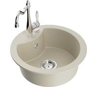 Mexen Diego Évier en granit 1 bac avec robinet de cuisine Carla, beige - 6512-69-670700-00 16999 5905315040305