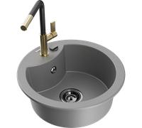 Mexen Diego évier en granit 1 bac avec robinet de cuisine Flora, gris - 6512-71-670401-57-B 20874 5905315060655