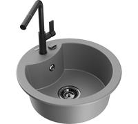 Mexen Diego évier en granit 1 bac avec robinet de cuisine Flora, gris - 6512-71-670401-70-B 20875 5905315060662