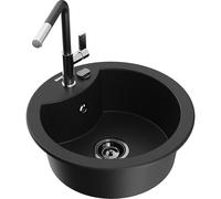 Mexen Diego évier en granit 1 bac avec robinet de cuisine Flora, noir - 6512-77-670401-07-B 20900 5905315060914