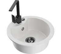 Mexen Diego évier en granit blanc avec mitigeur Rita, Ø48 cm, noir