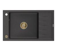 Mexen Elias évier de cuisine en granit 1 bac avec égouttoir 795 x 480 mm, noir moucheté, siphon doré - 6511791005-76-G 16193 5905315012029