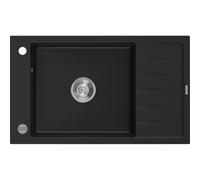 Mexen Elias évier de cuisine en granit à 1 bac avec égouttoir 795 x 480 mm, noir, siphon chromé - 6511791005-77 4018 5907709194540