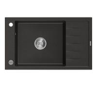 Mexen Elias évier en granit 1 bac avec égouttoir 795 x 480 mm, noir/doré métallique, siphon chromé - 6511791005-75 4014 5907709194526