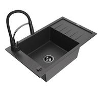 Mexen Elias évier en granit 1 bac avec égouttoir et robinet de cuisine Aster, noir moucheté - 6511-76-73450-70-B 19171 5905315046222