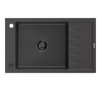 Mexen Elias évier en granit à 1 bac avec égouttoir 795 x 480 mm, noir moucheté, siphon noir - 6511791005-76-B 16346 5905315013217