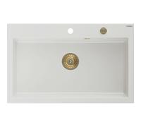 Mexen Elix évier de cuisine 1 bac en granit 800 x 500 mm, blanc, siphon doré - 6527801005-20-G 66215 5905315587077