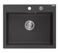 Mexen Elix évier de cuisine en granit 1 bac 600 x 500 mm, noir moucheté, siphon chromé - 6525601005-76 66145 5905315976666