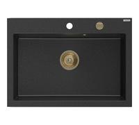 Mexen Elix évier de cuisine en granit 1 bac 700 x 500 mm, noir/argent métallique, siphon doré - 6526701005-73-G 66194 5905315587039