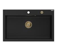 Mexen Elix évier de cuisine en granit 1 bac 800 x 500 mm, noir, siphon doré - 6527801005-77-G 66221 5905315587138