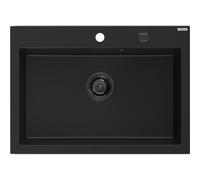Mexen Elix évier en granit 1 bac 700 x 500 mm, noir, siphon noir - 6526701005-77-B 66206 5905315587275