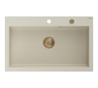 Mexen Elix évier en granit 1 bac 800 x 500 mm, beige, siphon doré - 6527801005-69-G 66216 5905315587084
