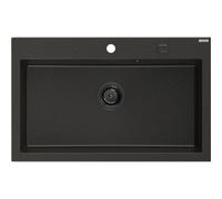 Mexen Elix évier en granit 1 bac 800 x 500 mm, noir/doré métallique, siphon noir - 6527801005-75-B 66228 5905315587329