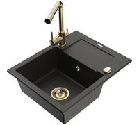 Mexen Enzo Évier de cuisine en granit 1 bac avec égouttoir et robinet Duero, noir/or métallisé - 6506-75-671600-50 17395 5905315023797