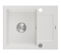 Mexen Enzo évier en granit 1 bac avec égouttoir 576 x 465 mm, blanc, siphon chromé - 6506571005-20 3511 5907709194076