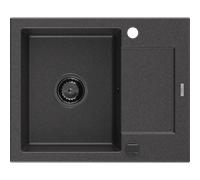 Mexen Enzo évier en granit 1 bac avec égouttoir 576 x 465 mm, noir moucheté, siphon noir - 6506571005-76-B 16317 5905315012937