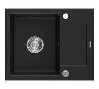 Mexen Enzo évier en granit 1 bac avec égouttoir 576 x 465 mm, noir, siphon chromé - 6506571005-77 3527 5907709194144