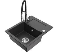Mexen Enzo évier en granit 1 bac avec égouttoir et robinet de cuisine Aster, noir moucheté - 6506-76-73450-07 19048 5905315044921