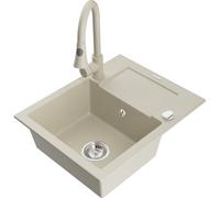 Mexen Enzo évier en granit 1 bac avec égouttoir et robinet de cuisine Elia, beige - 6506-69-670101-69 19655 5905315028785