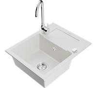 Mexen Enzo évier en granit 1 bac avec égouttoir et robinet de cuisine Telma, blanc - 6506-20-670200-00 6207 5907709189690