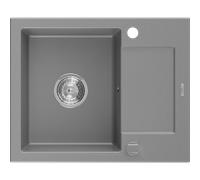 Mexen Enzo évier en granit à 1 bac avec égouttoir 576 x 465 mm, gris, siphon chromé - 6506571005-71 3519 5907709194106