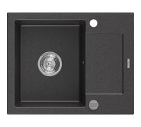 Mexen Enzo évier en granit à 1 bac avec égouttoir 576 x 465 mm, noir moucheté, siphon chromé - 6506571005-76 3524 5907709194137